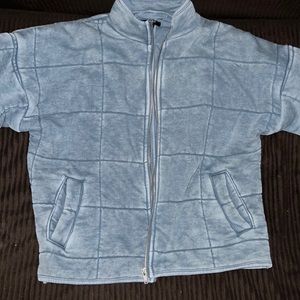 Blue Quilted Bomber Jacket